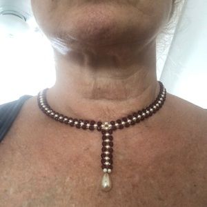 Vintage choker necklace. Pearl and Czech glass